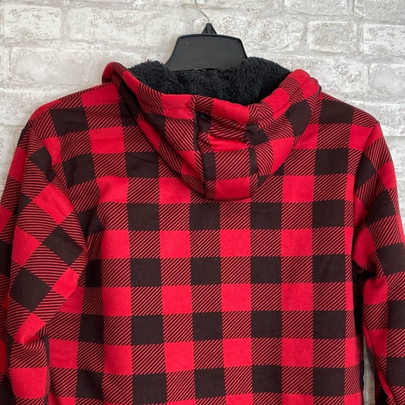 NEW Seven Apparel Red and Black Check Jacket w/Hood Sherpa Lined L (14/16) - Picture 5 of 10
